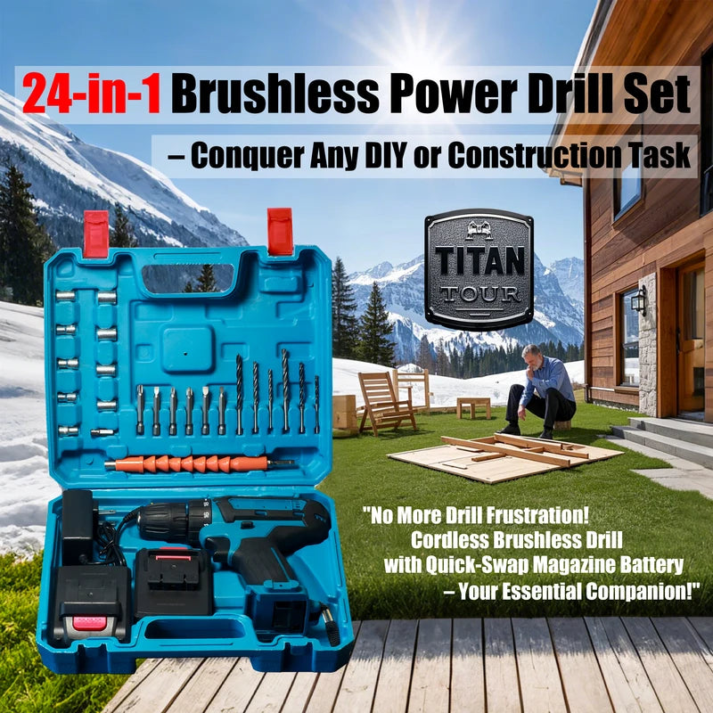 21V Cordless Drill Driver Set with 2 Batteries and Bits - 6 Speed, 18+1 Torque
