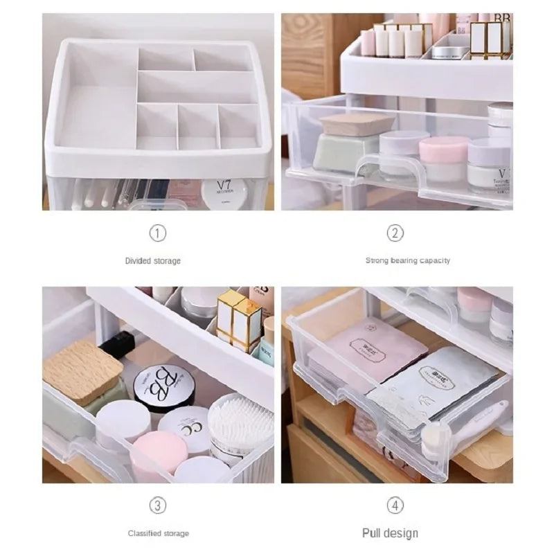 Makeup Organizer Box with Drawers - Transparent Plastic Cosmetic Storage