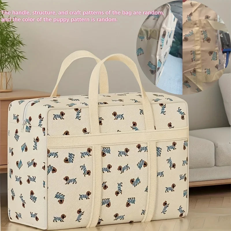 Foldable Luggage Organizer Bag with Puppy Pattern, Large Capacity Travel Storage