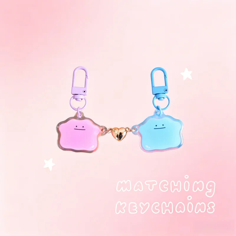 Matching Heart Acrylic Keychain Pair - Magnetic Couple Bag Charm
