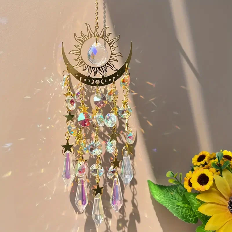 Gold Star Moon Outdoor Wind Chime Garden Sun Catcher Holiday Decor