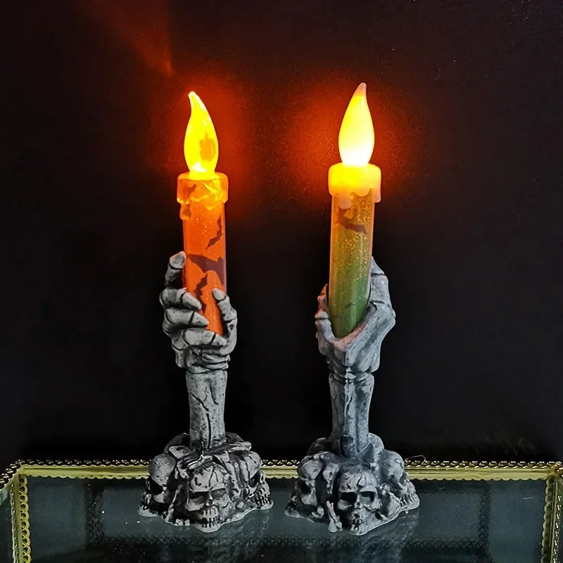 Halloween Ghost Skeleton Decoration with LED Luminous Candle Light - Plastic Props