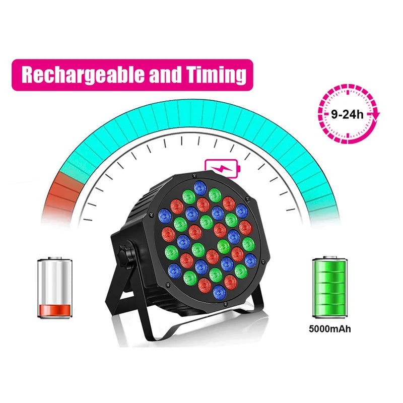 Rechargeable Battery Powered RGB LED Stage Lights with DMX512 for DJ Disco Party