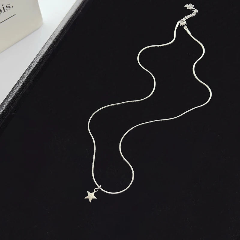 Summer Stainless Steel Snake Bone Chain Necklace with Star Pendant Women’s Jewelry