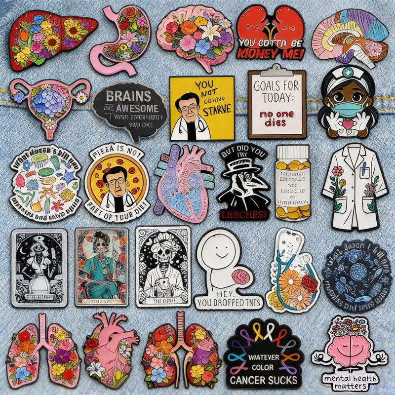 Medical Enamel Pins Floral Organs Brooches for Healthcare Workers & Gifts