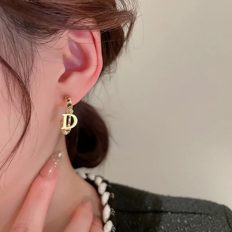 Gold Alloy Beaded Hoop Earrings for Women Geometric Statement Jewelry