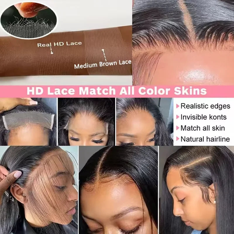 200% Real Density Bone Straight 13x6 13x4 Transparent HD Lace Frontal
