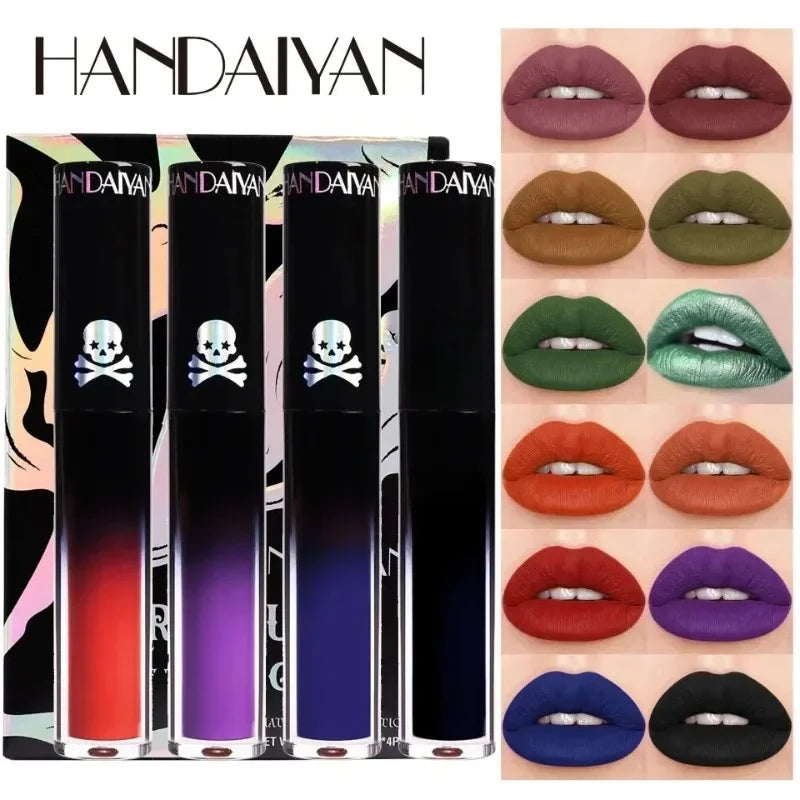 Halloween Goth Lipstick Set Long Lasting Matte Lip Gloss for Cosplay