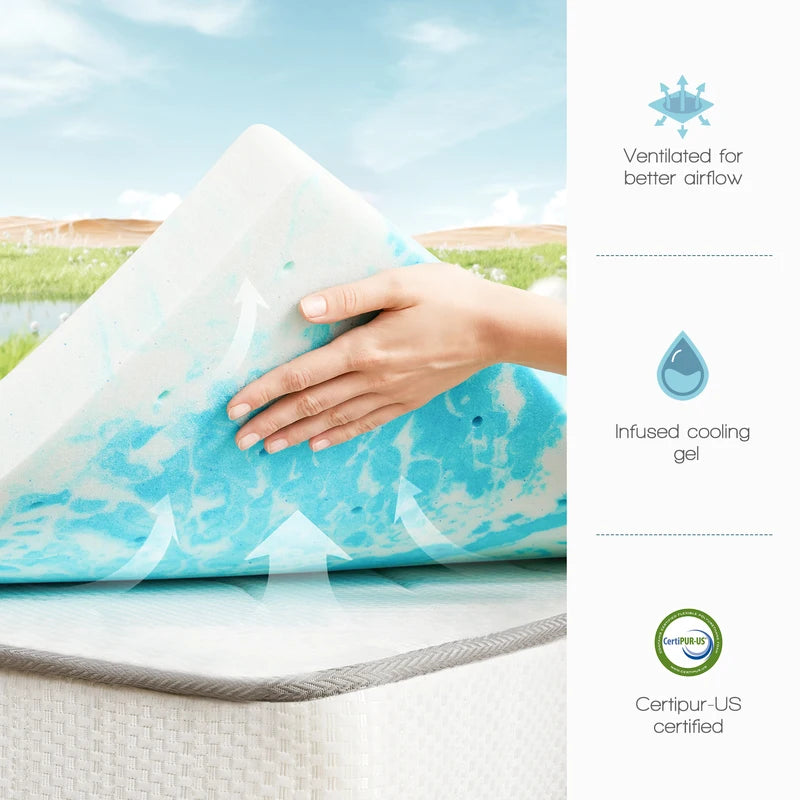 Memory Foam Mattress Topper Gel Cooling 2-4 Inch Thick Bed Pad Breathable Comfort