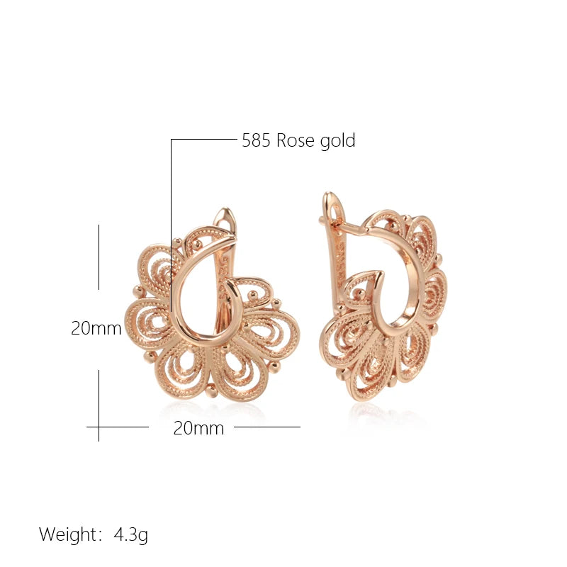 Rose Gold Drop Earrings for Women - Vintage Metal Flower Jewelry