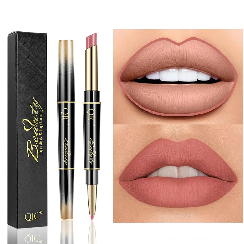 2-in-1 Waterproof Lip Liner and Matte Lipstick Pencil - Long Lasting Makeup