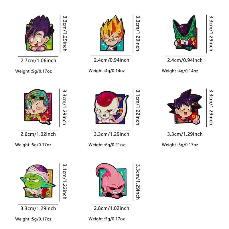 8PCS Cute Chibi Saiyan Enamel Pin Set Cartoon Anime Metal Badges for Clothing