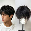 Black Synthetic Cosplay Wig Men Short Messy Layered Heat Resistant Fiber for Halloween