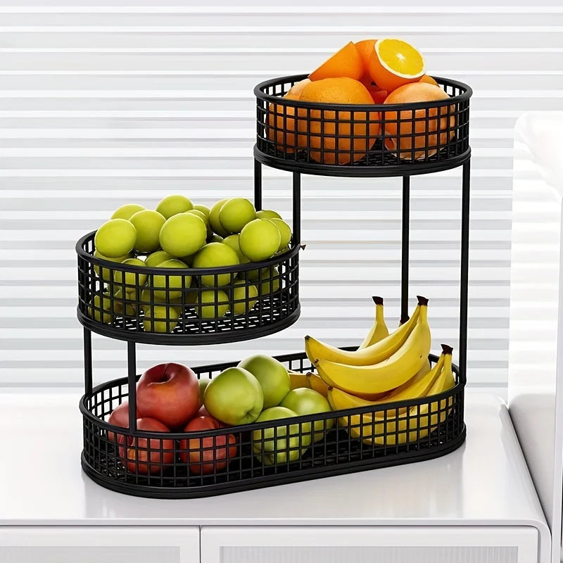 Multi-Layer Stainless Steel Fruit Basket - Round Food Storage Display Rack