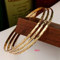 Slim Metal Bangles Layered Cuff Bracelet with Carved Flower Design - Bridal Ethnic Jewelry