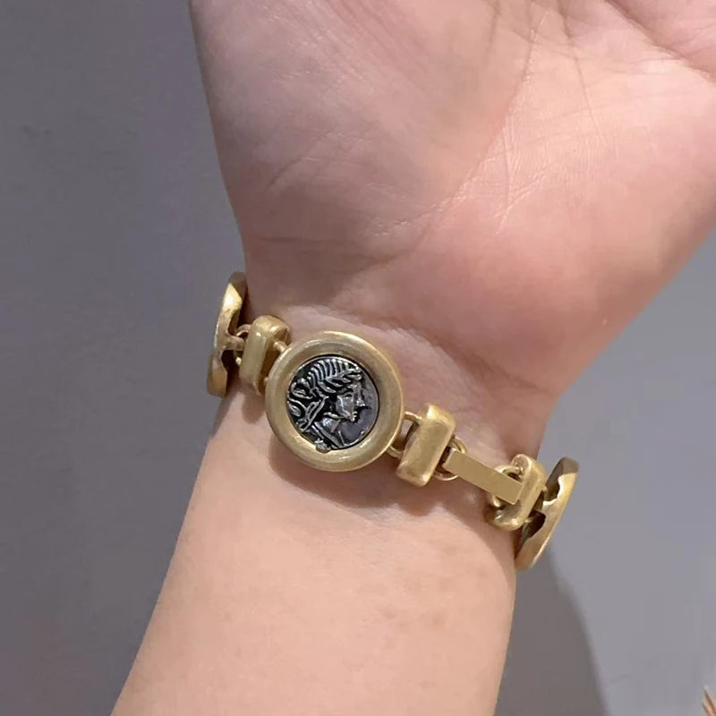 Vintage Coin Pendant Bracelet for Women Gold Plated Antique Jewelry Gift