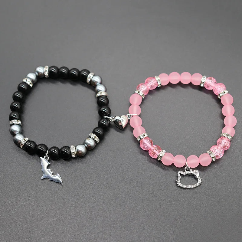 Cute Cat and Spider Beads Bracelet Set - Friendship Matching Jewelry