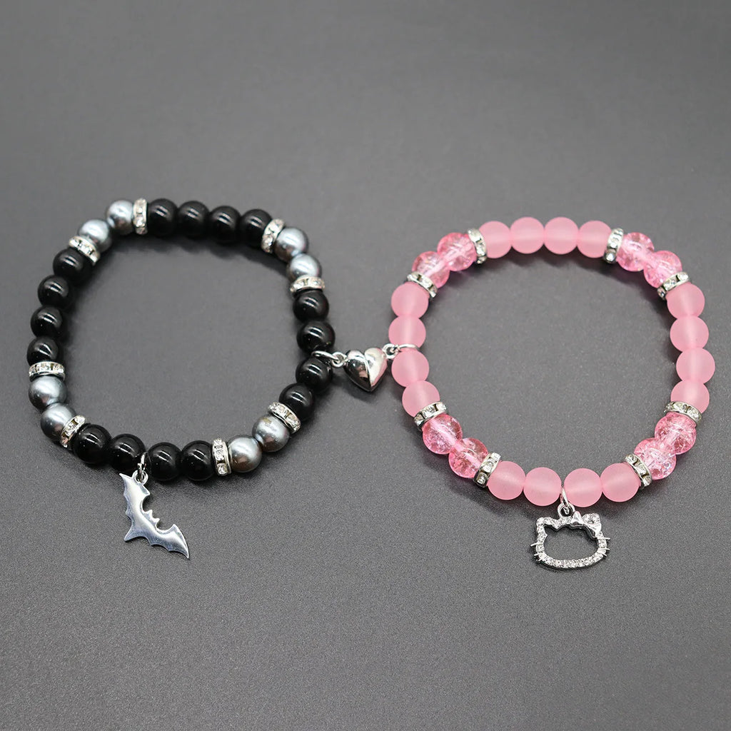 Cute Cat and Spider Beads Bracelet Set - Friendship Matching Jewelry