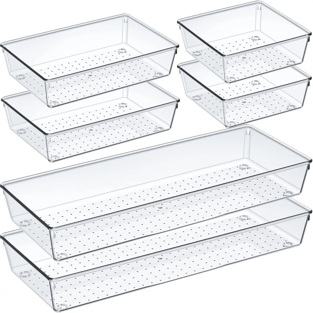 Clear Plastic Drawer Organizers Set - Multi-Purpose Storage Containers for Bathroom, Makeup, Kitchen, and Office