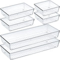 Clear Plastic Drawer Organizers Set - Multi-Purpose Storage Containers for Bathroom, Makeup, Kitchen, and Office