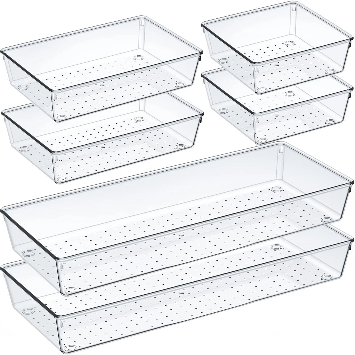 Clear Plastic Drawer Organizers Set - Multi-Purpose Storage Containers for Bathroom, Makeup, Kitchen, and Office