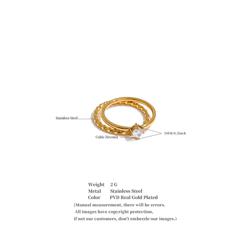 Double-Layer Zircon Finger Rings Set for Women – Stainless Steel Jewelry Collection