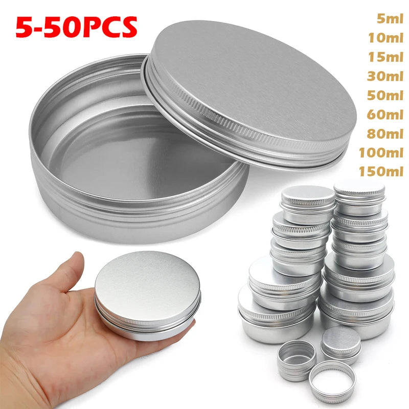 Round Aluminum Storage Cans with Screw Top Lids for Lip Balm Beard Oil 5-100ml