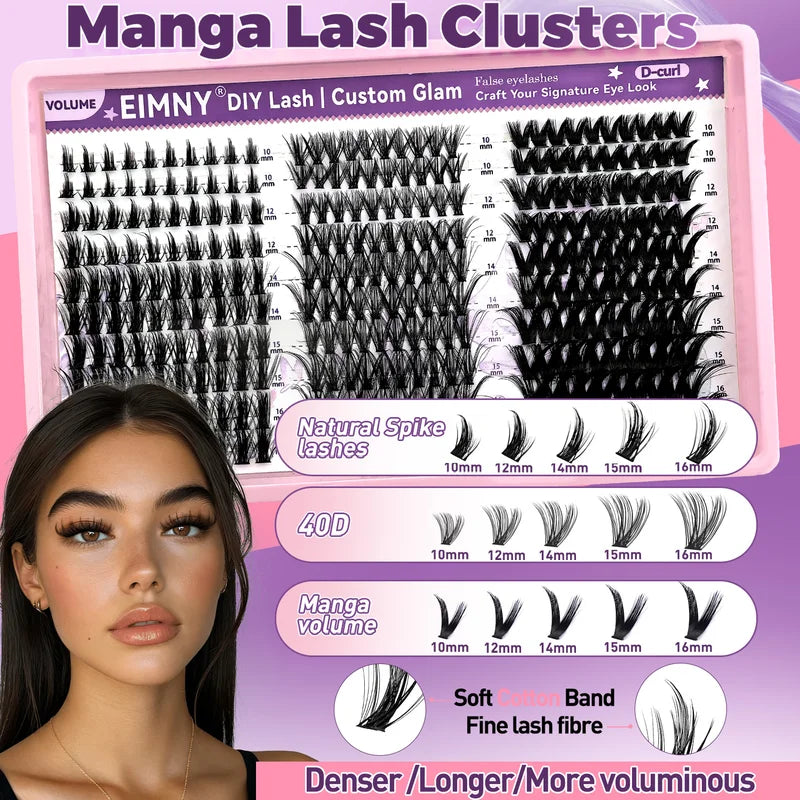 300Pcs Lash Clusters Kit with 3 Styles, Wispy Fairy Lashes, C Curl, 10-18mm, Bond & Seal - Black & Sky Blue