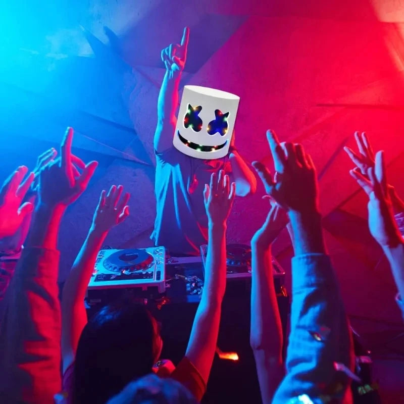 Halloween LED DJ Mask with Breathable Helmet - Lifelike Marshmello Cosplay Prop