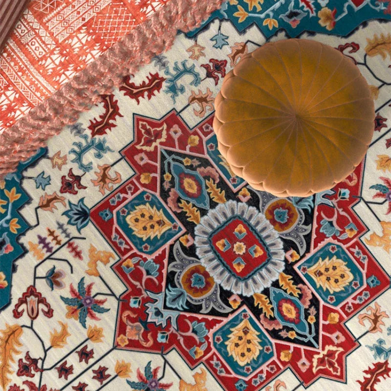 Large Bohemian Floral Area Rug for Living Room and Bedroom - Ethnic Style Carpet