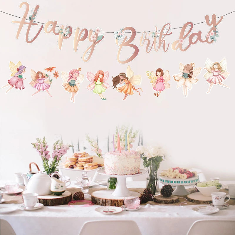 Fairy Birthday Party Decorations Flower Fairy Cutout Banners for Girls First Celebration