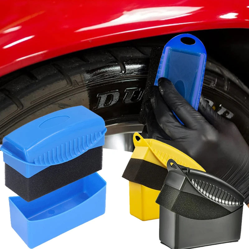 Car Wheel Polishing Sponge Brush Set with Cover - Tire & Rim Cleaning Tool