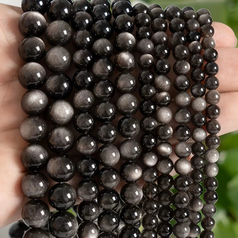Natural Obsidian Beads for Jewelry Making - Round Loose Spacer Stones 4-12mm