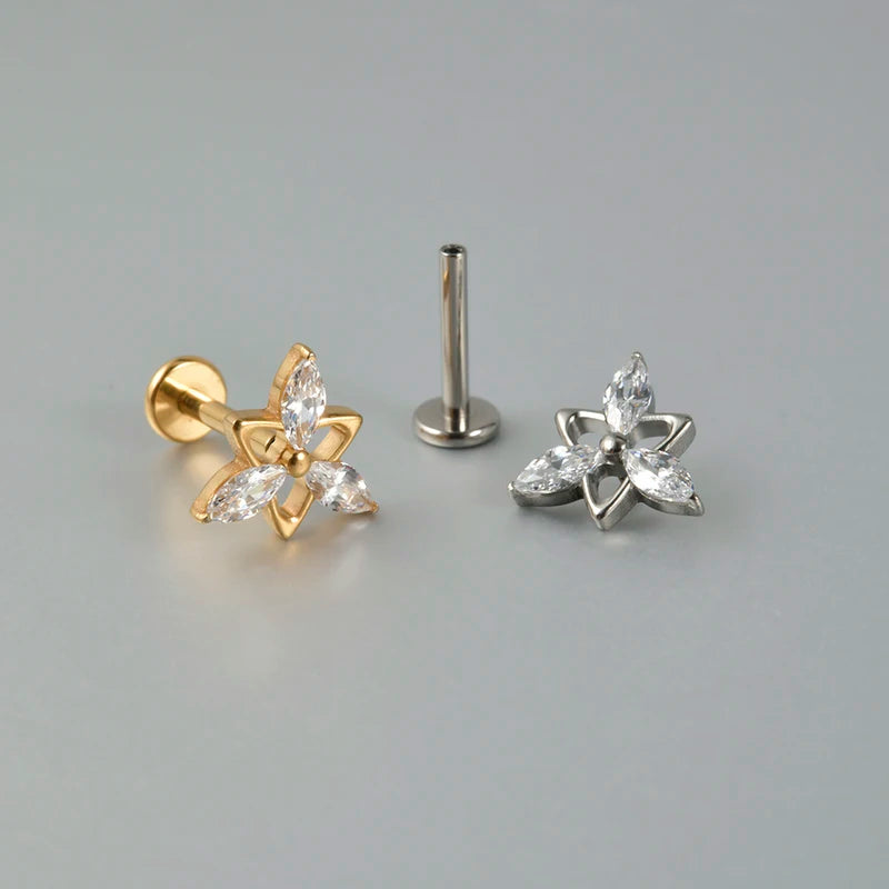 Titanium CZ Horse Eye Flower Cartilage Earring - 16G Sun Helix Tragus Jewelry