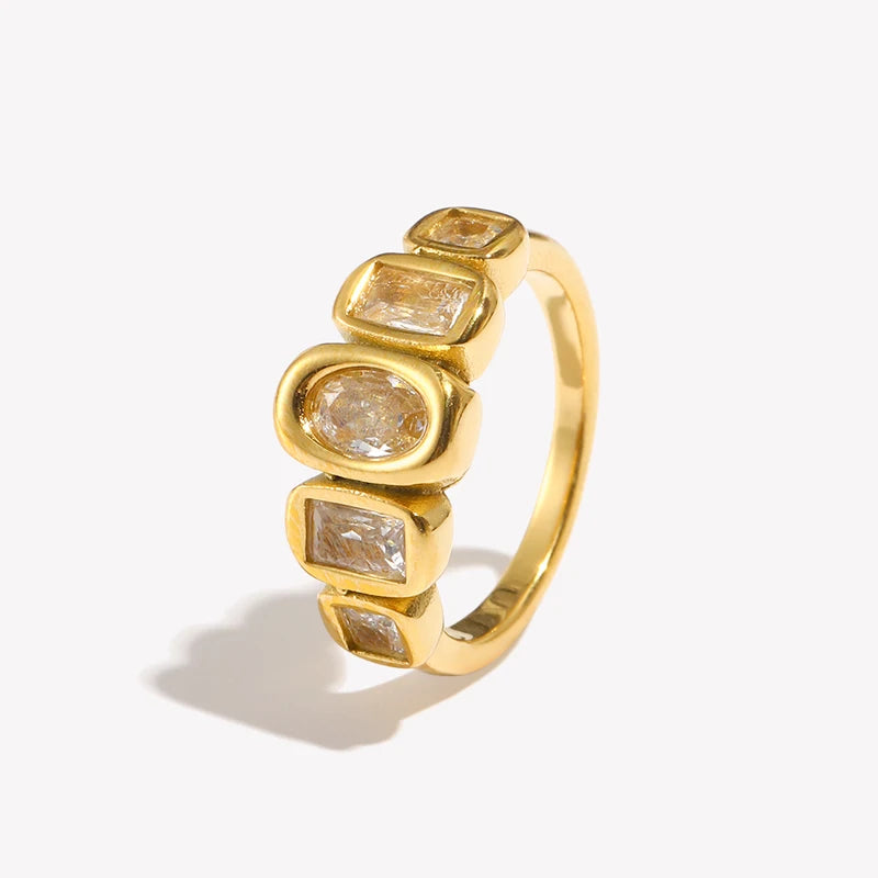 Geometric Zircon Ring 18K Gold Plated Hypoallergenic Jewelry for Women