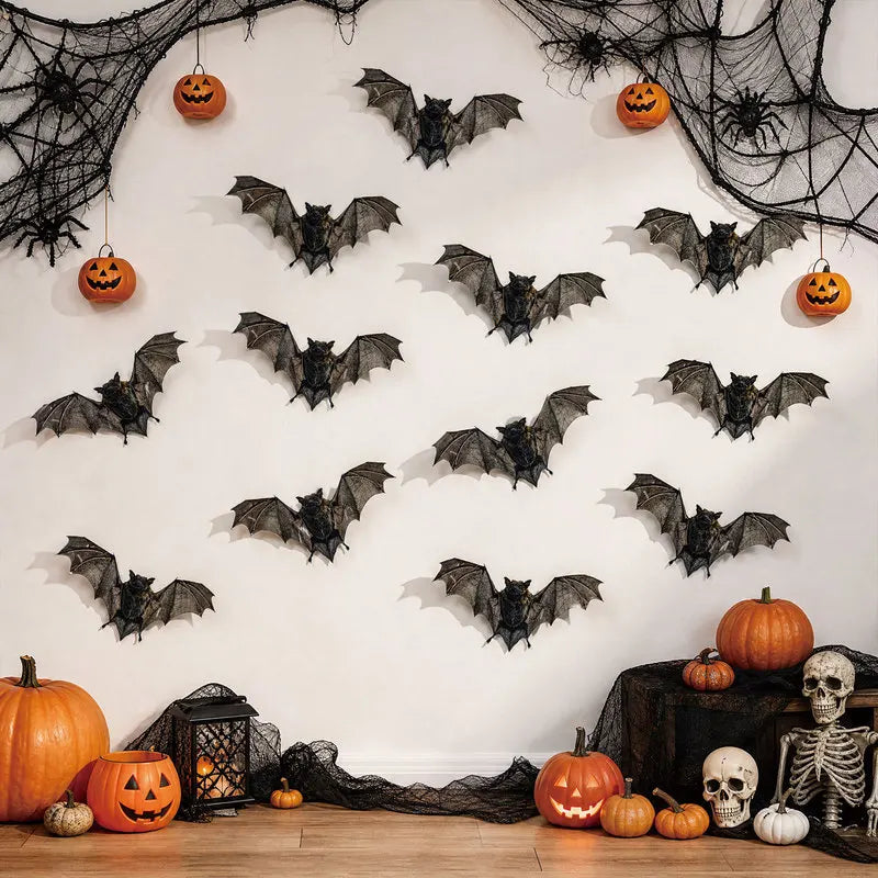12pcs Halloween Bat Wall Stickers Waterproof PVC Decals for Home & Party Decor