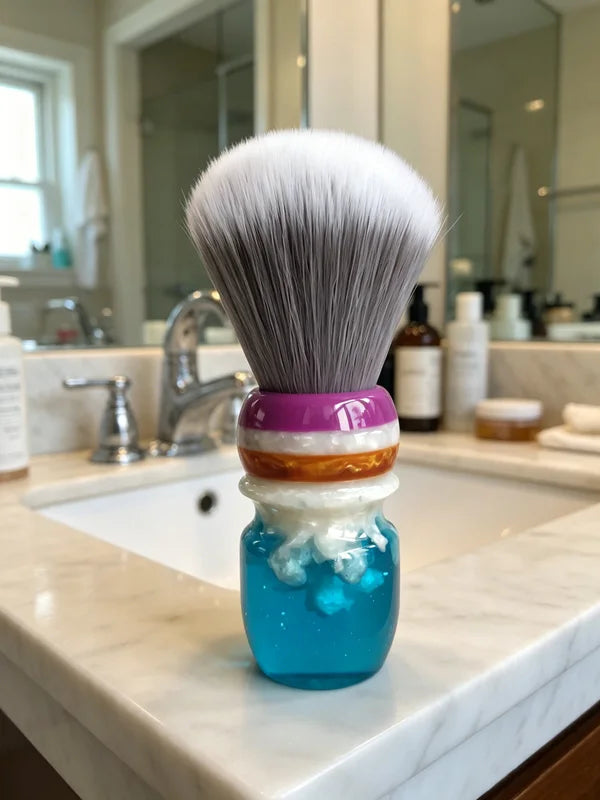 Coral Grey Synthetic Hair Shaving Brush with Resin Handle for Men
