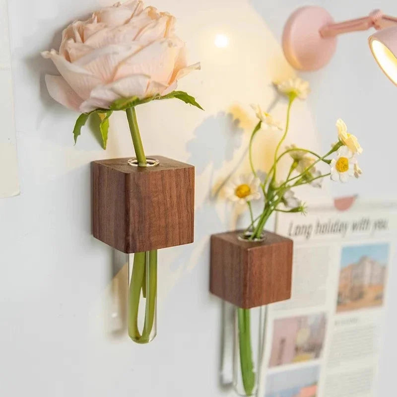 Solid Wood Refrigerator Magnet Vase for Home Decor French Country Style