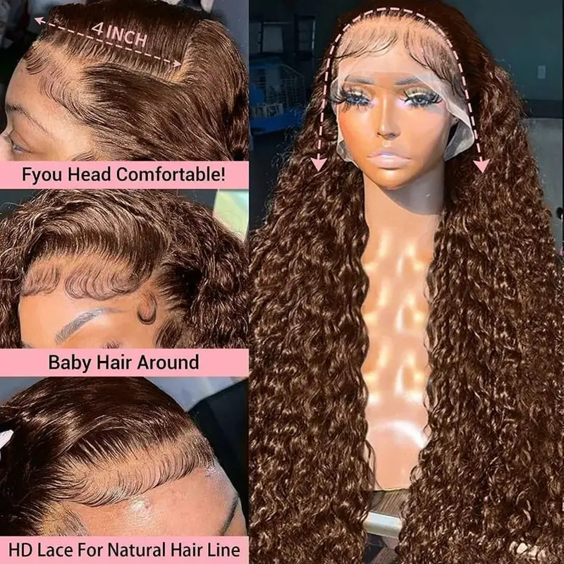 Deep Wave Human Hair Lace Front Wig 18-36 Inch Curly HD Transparent Lace
