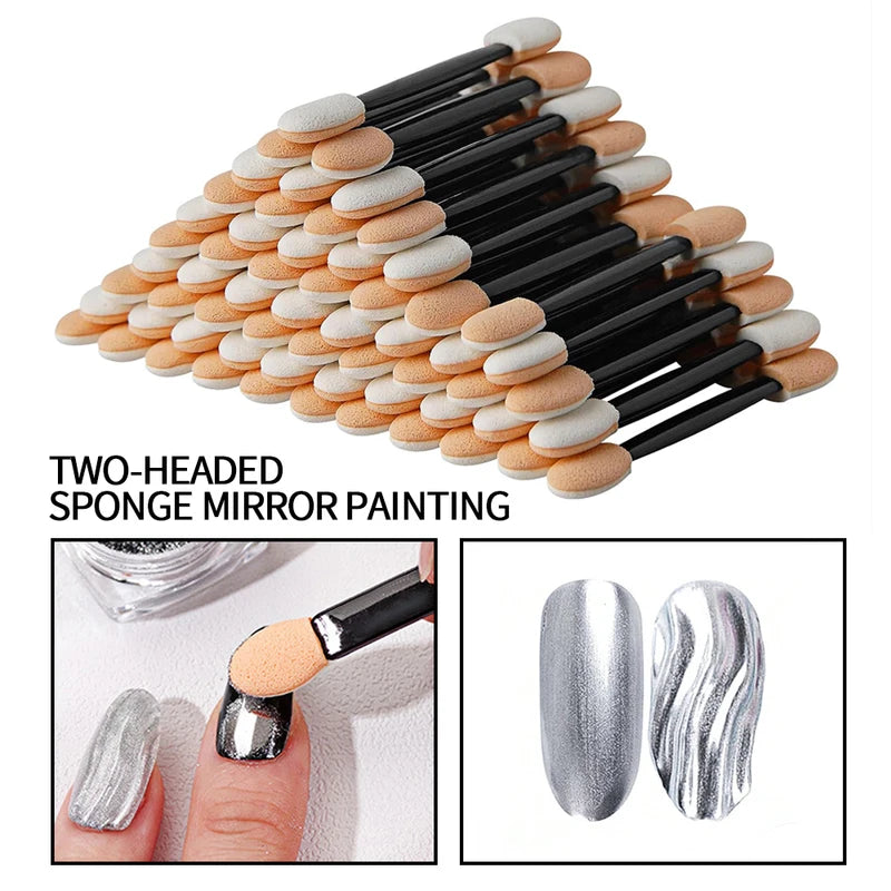 50Pcs Nail Powder Brushes Double Sided Applicator Makeup Tools