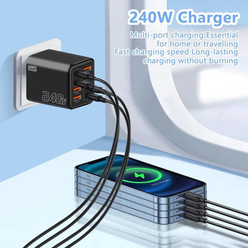 240W GaN USB C Charger 8-in-1 Fast Charging Power Adapter for Smartphones