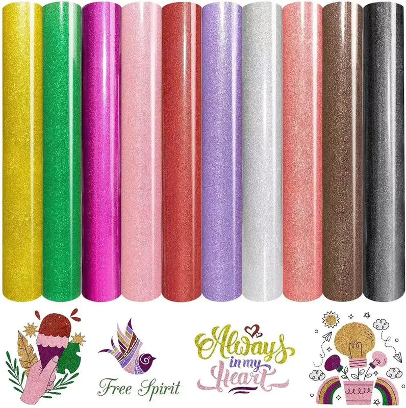 Heat Transfer Glitter Vinyl Sheet for Clothing and Fabric 12x10 Inch - Easy Cut, High Elastic HTV
