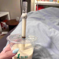 Kawaii Miffy Glass Rabbit Head Straw - Large Caliber Transparent Bunny Drink Accessory