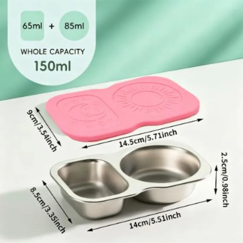 Stainless Steel Snack Containers with Lids, 2-Compartment Food Storage, 5.3 oz