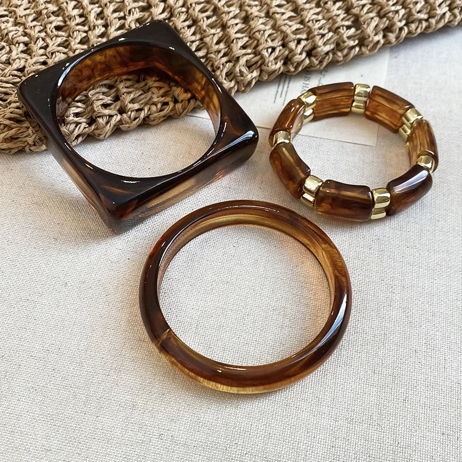 Vintage Resin Wide Bangles Set for Women Men Boho Chunky Wrist Jewelry