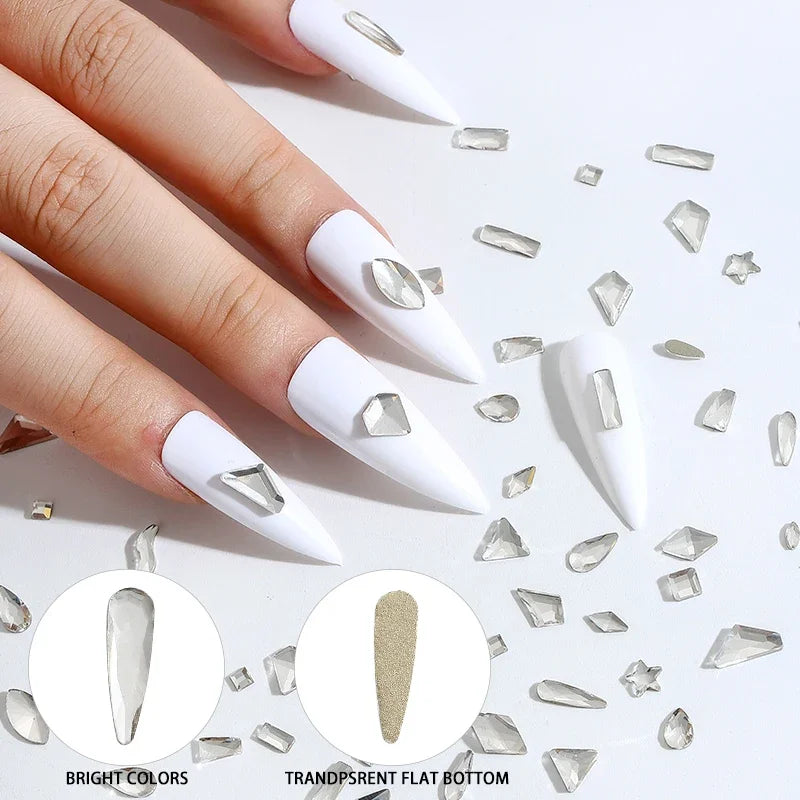 Crystal White Nail Art Rhinestones Flatback Gems for 3D Decoration - 50/200PCS