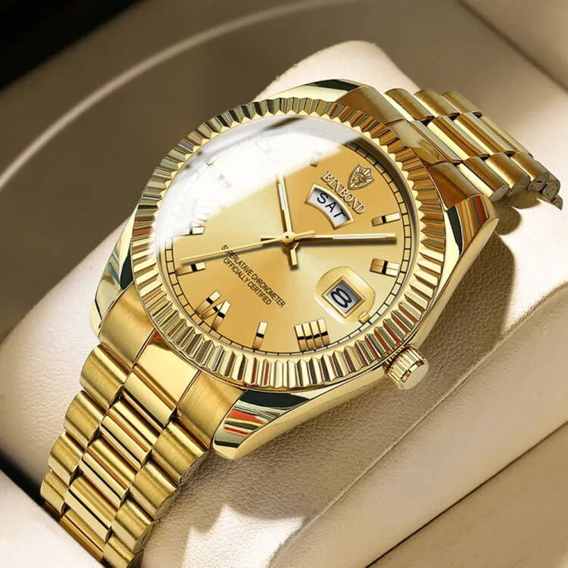 Mens Waterproof Quartz Watch with Luminous Dial and Calendar - Business Sports Style