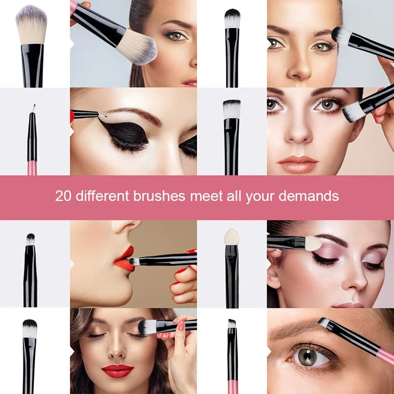 Makeup Brush Set 20Pcs Kit with Fluffy Eye Shadow & Foundation Brushes for Beginners