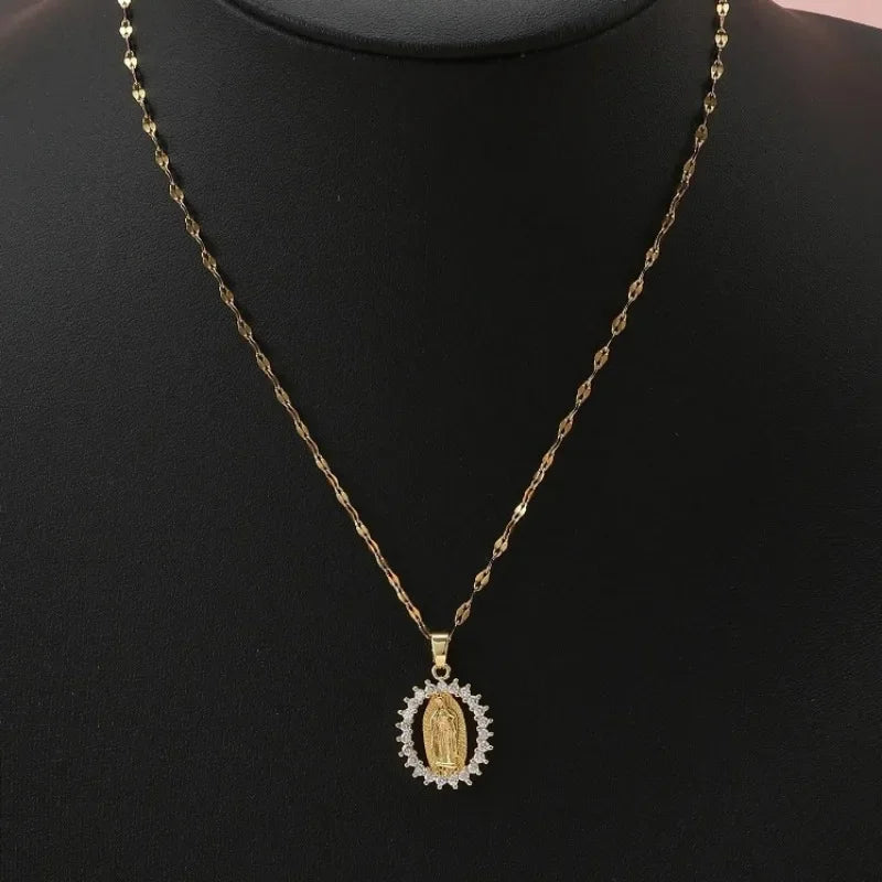Gorgeous Women's Sky Star Micro Inlaid Zircon Necklace with Virgin Mary Pendant