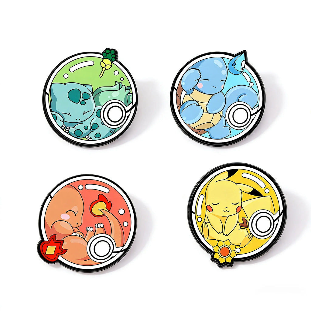 4-Piece Pokemon Enamel Pins Set - Anime Pikachu Bulbasaur Charizard Badge Brooch
